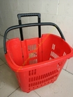 Wytrzymały plastikowy składany czerwony koszyk na zakupy z kółkami / wózek na koszyk do sklepu
